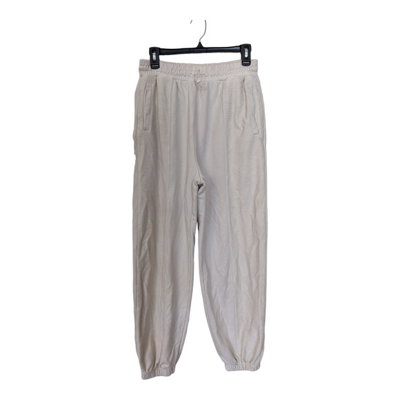 Initial Mens Size Small Drawstring Sweatpants Cream Cotton Blend Tapered Pocket - Picture 1 of 14